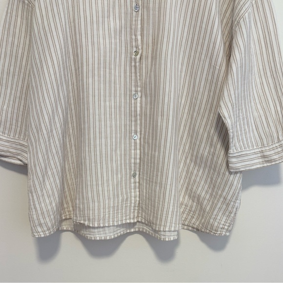 Eileen Fisher Mandarin Collar Stripe Organic Cotton striped button up  , sz : XL - Picture 8 of 9